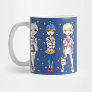 Hipster girl in winter clothes Mug